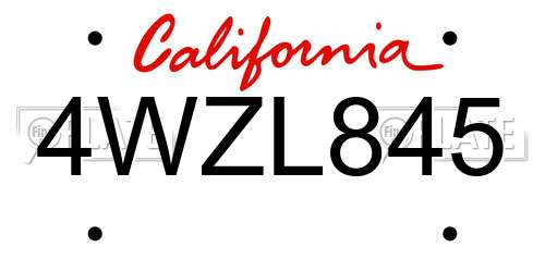 4WZL845 California License Plate
