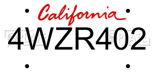 4WZR402 California License Plate