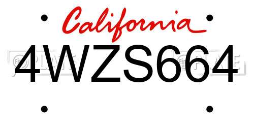 4WZS664 California License Plate