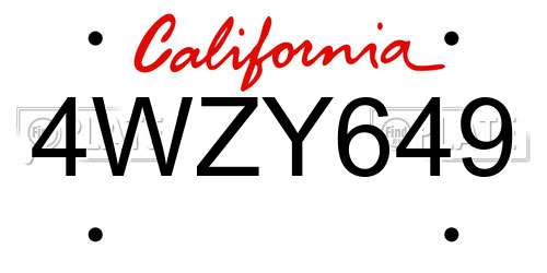 4WZY649 California License Plate