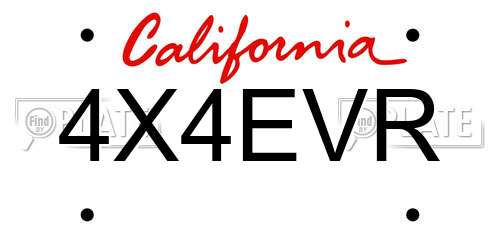 4X4EVR California License Plate