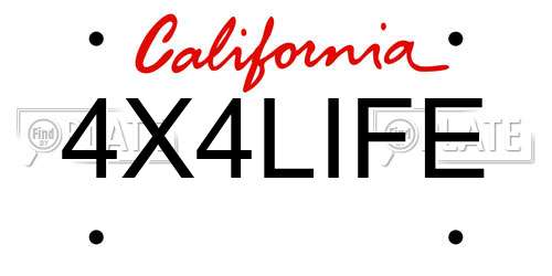 4X4LIFE California License Plate