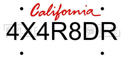 4X4R8DR California License Plate