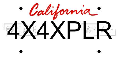 4X4XPLR California License Plate