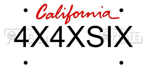 4X4XSIX California License Plate