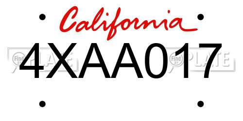 4XAA017 California License Plate