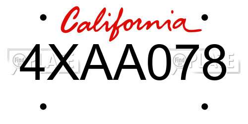 4XAA078 California License Plate