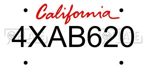 4XAB620 California License Plate