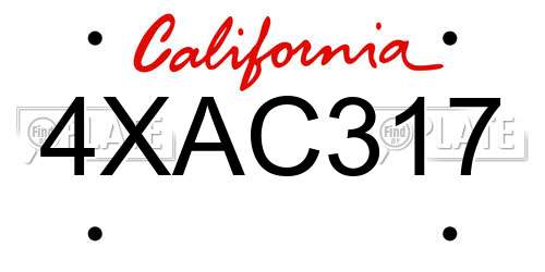 4XAC317 California License Plate