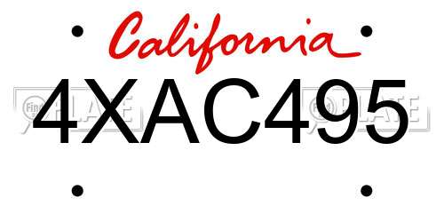 4XAC495 California License Plate