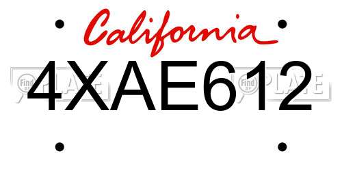4XAE612 California License Plate
