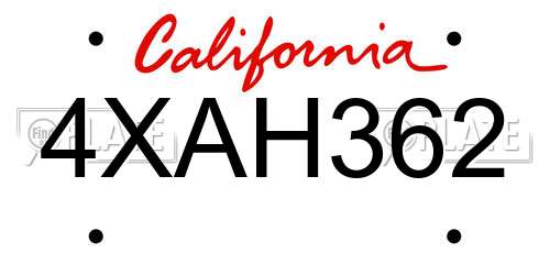 4XAH362 California License Plate