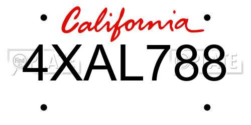 4XAL788 California License Plate