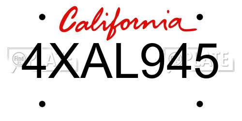 4XAL945 California License Plate