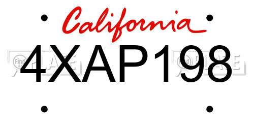 4XAP198 California License Plate