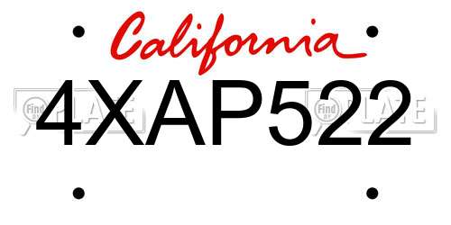4XAP522 California License Plate