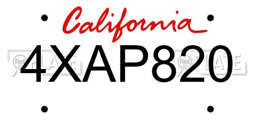 4XAP820 California License Plate