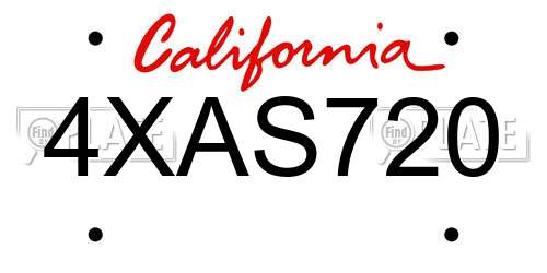 4XAS720 California License Plate