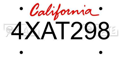 4XAT298 California License Plate
