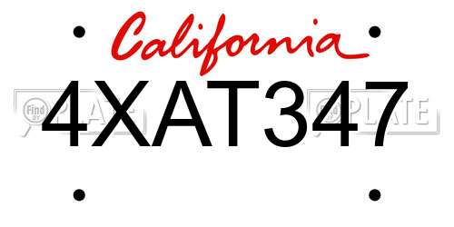 4XAT347 California License Plate