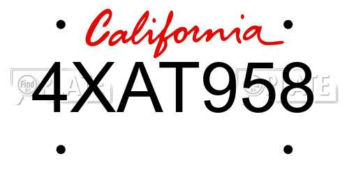 4XAT958 California License Plate
