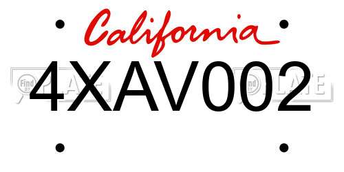 4XAV002 California License Plate