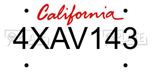 4XAV143 California License Plate