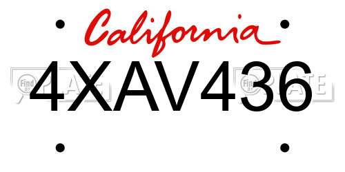 4XAV436 California License Plate