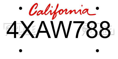 4XAW788 California License Plate