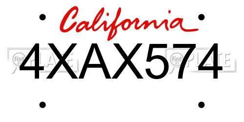4XAX574 California License Plate