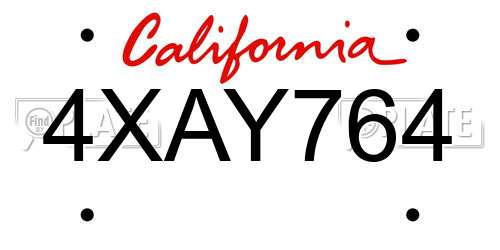 4XAY764 California License Plate