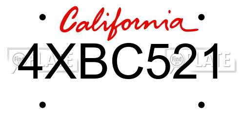 4XBC521 California License Plate
