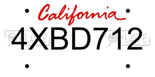 4XBD712 California License Plate