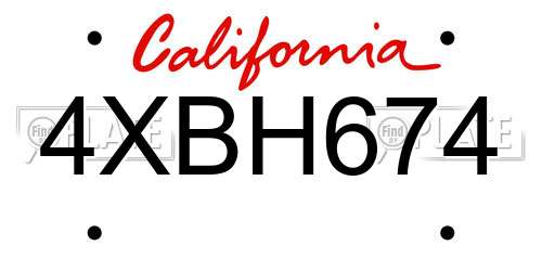 4XBH674 California License Plate
