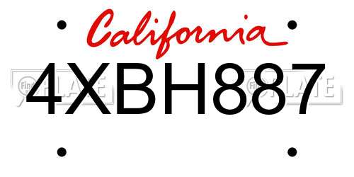 4XBH887 California License Plate