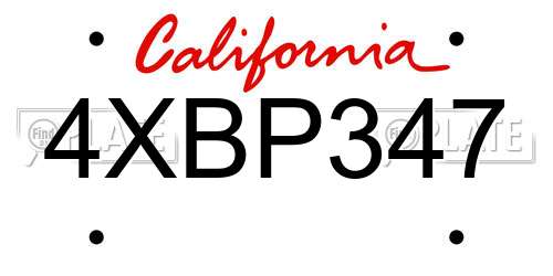 4XBP347 California License Plate