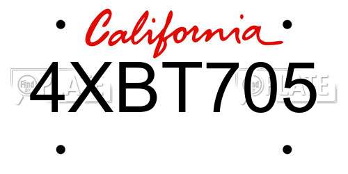 4XBT705 California License Plate