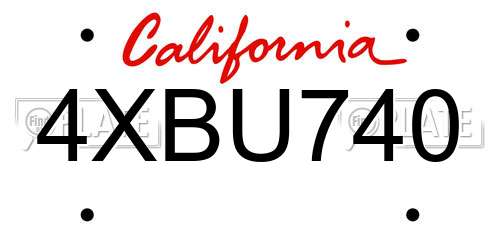 4XBU740 California License Plate