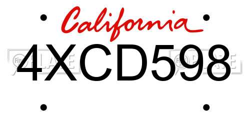 4XCD598 California License Plate
