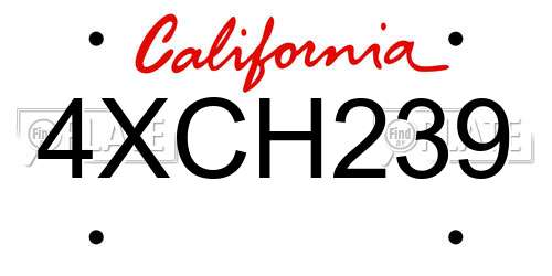 4XCH239 California License Plate