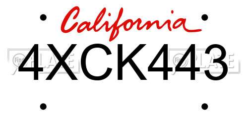 4XCK443 California License Plate