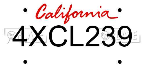 4XCL239 California License Plate