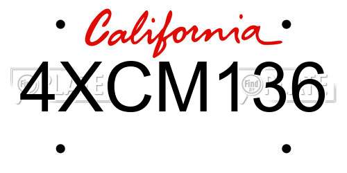 4XCM136 California License Plate