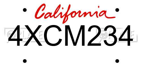 4XCM234 California License Plate