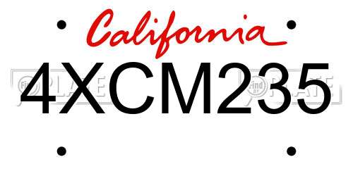 4XCM235 California License Plate