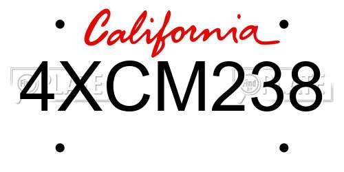4XCM238 California License Plate