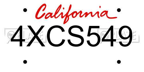 4XCS549 California License Plate