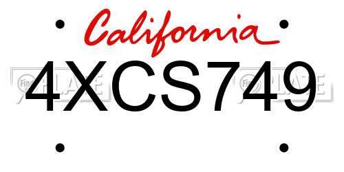 4XCS749 California License Plate