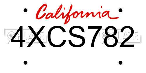 4XCS782 California License Plate