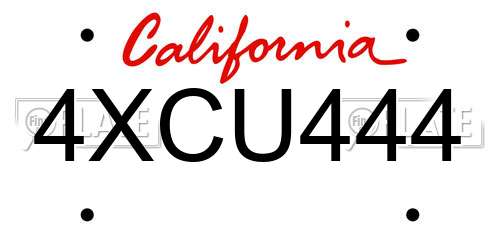4XCU444 California License Plate